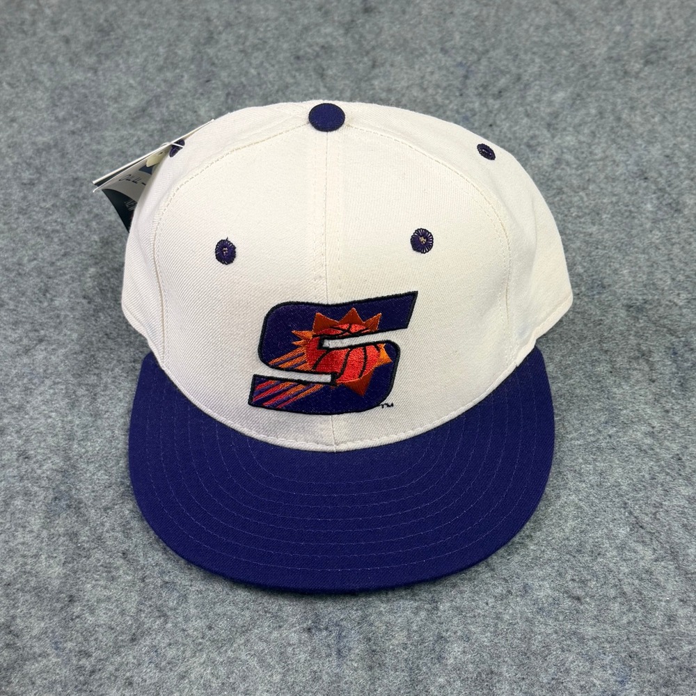 Vintage New Era 5950 Phoenix Suns Hat NBA Fitted 7 1/4 Cream Purple Wool USA